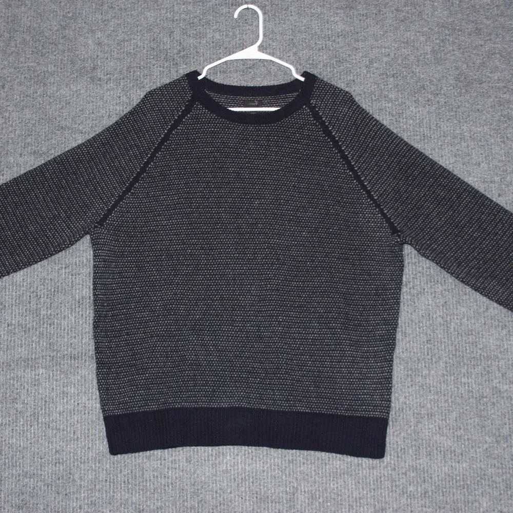 J‎ Crew Sweater Mens XL Navy Gray 100 Lambswool Textured Crewneck Fall Luxury